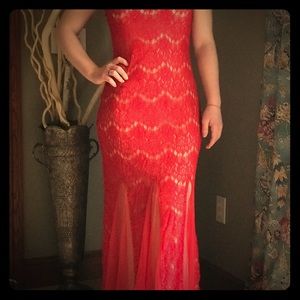 Red Downton Abbey vintage lace mermaid style dress